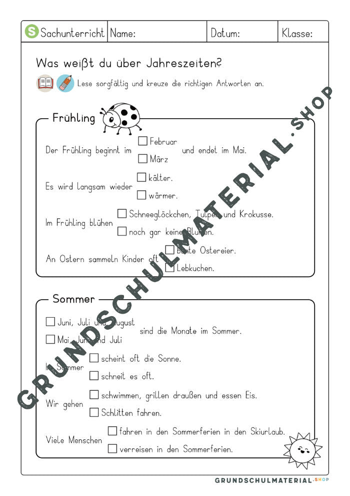 Materialpaket Jahreszeiten Grundschule