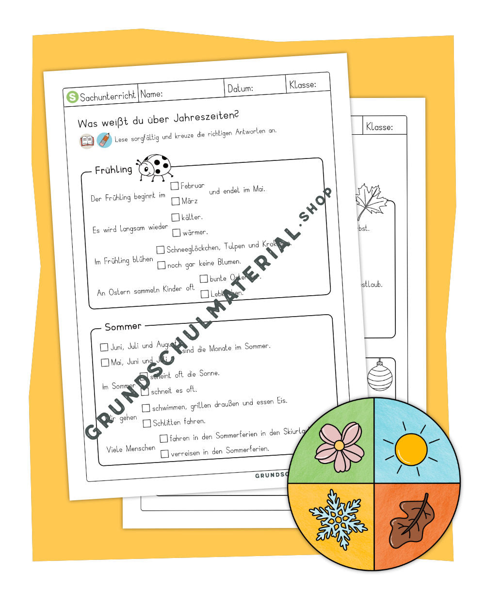 Jahreszeiten Quiz Grundschule / Sätze ergänzen