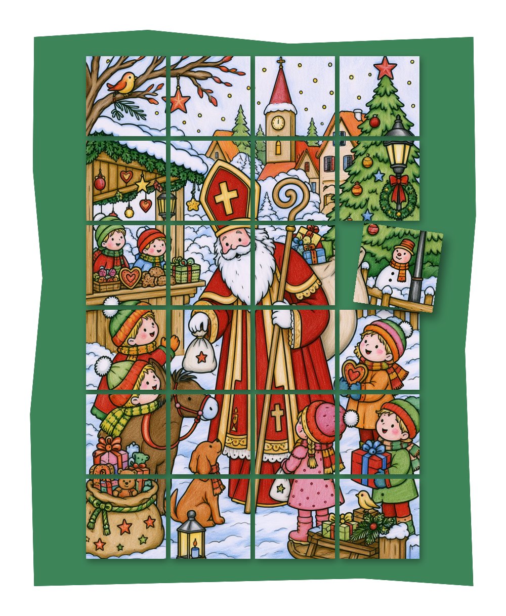 Gemeinschaftsbild Nikolaus: buntes Nikolausbild aus 24 Bildausschnitten