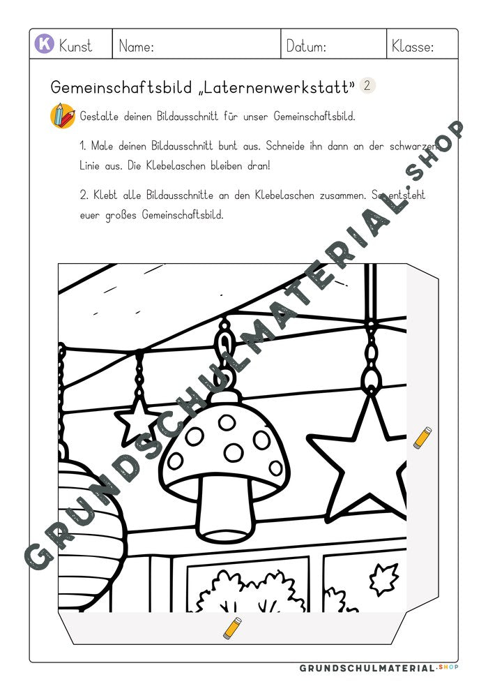 Gemeinschaftsbild Laternenwerkstatt: Arbeitsblatt Bildausschnitt 2 zum Ausmalen