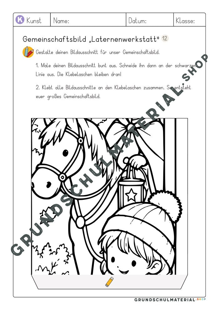 Gemeinschaftsbild Laternenwerkstatt: Arbeitsblatt Bildausschnitt 12 zum Ausmalen