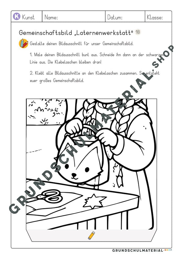 Gemeinschaftsbild Laternenwerkstatt: Arbeitsblatt Bildausschnitt 18 zum Ausmalen