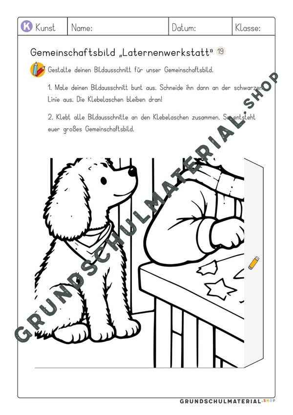 Gemeinschaftsbild Laternenwerkstatt: Arbeitsblatt Bildausschnitt 19 zum Ausmalen