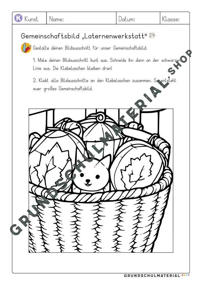 Gemeinschaftsbild Laternenwerkstatt: Arbeitsblatt Bildausschnitt 24 zum Ausmalen