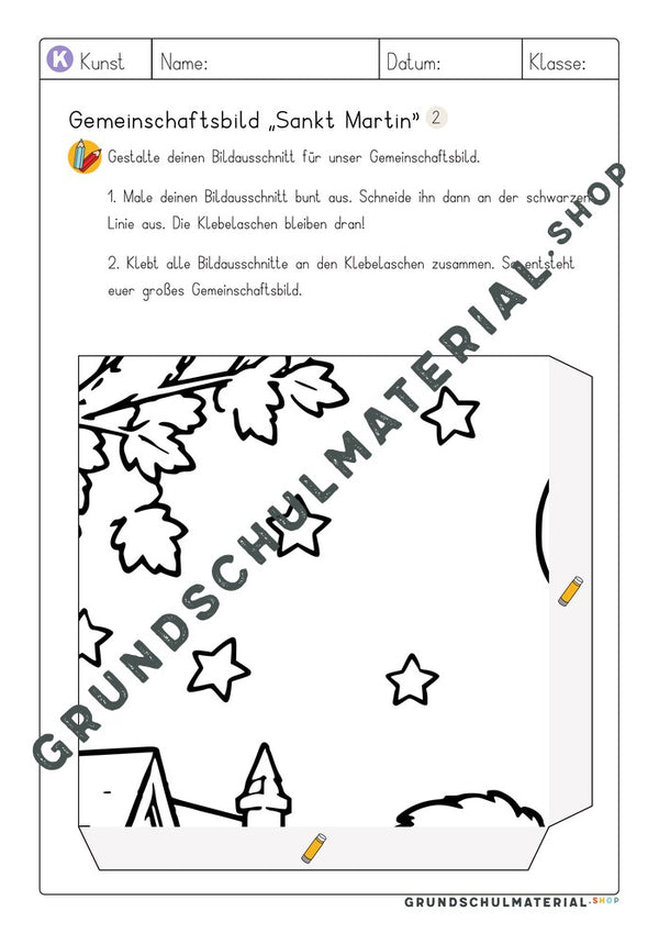 Gemeinschaftsbild Sankt Martin: Arbeitsblatt Bildausschnitt 2 zum Ausmalen