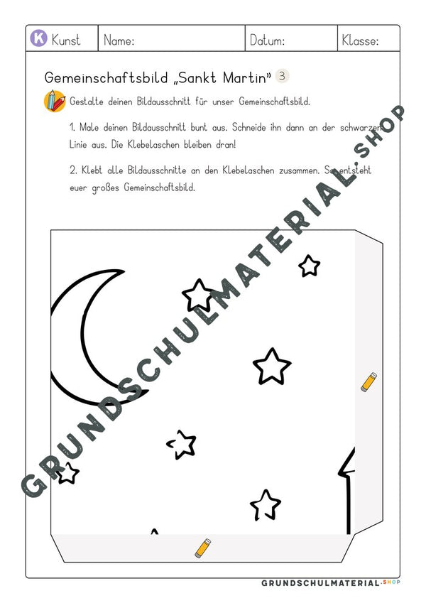 Gemeinschaftsbild Sankt Martin: Arbeitsblatt Bildausschnitt 3 zum Ausmalen