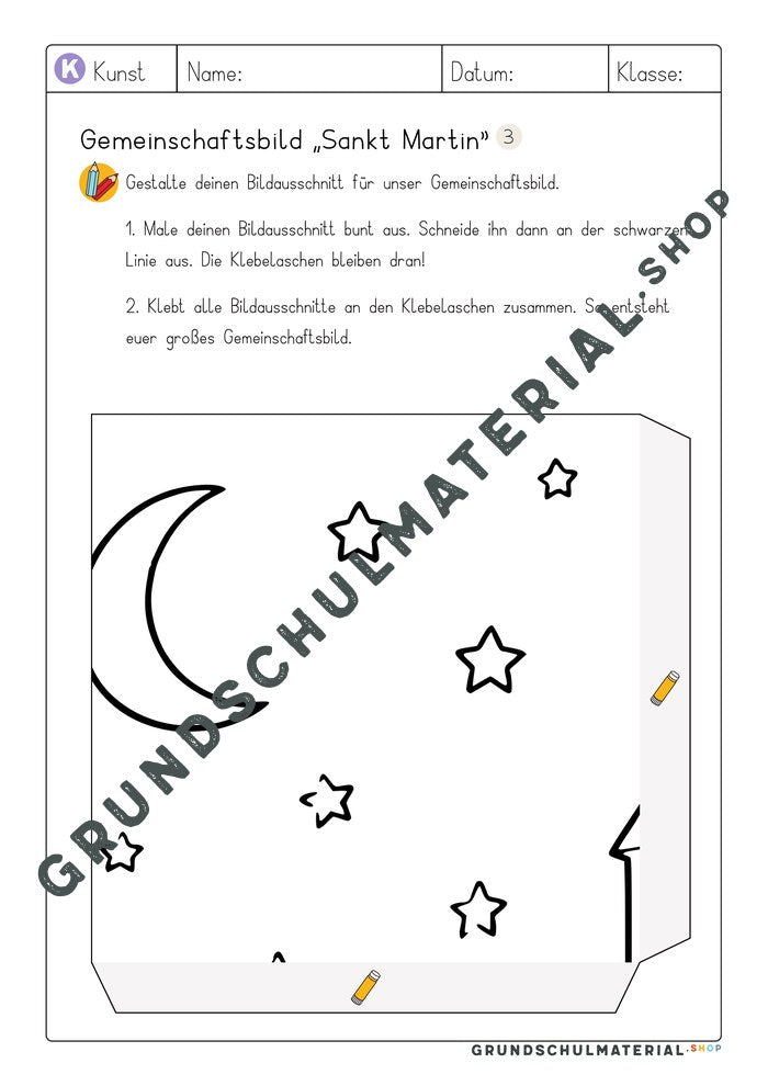 Gemeinschaftsbild Sankt Martin: Arbeitsblatt Bildausschnitt 3 zum Ausmalen