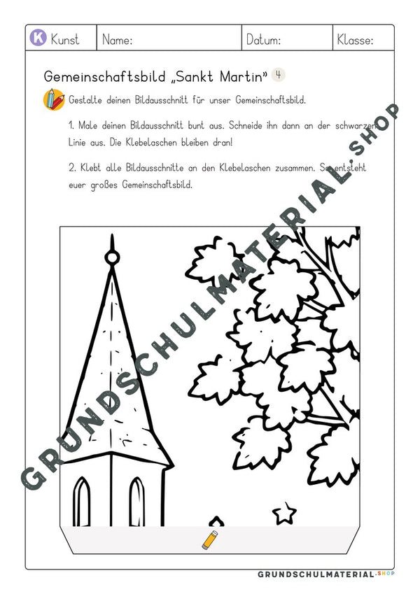 Gemeinschaftsbild Sankt Martin: Arbeitsblatt Bildausschnitt 4 zum Ausmalen