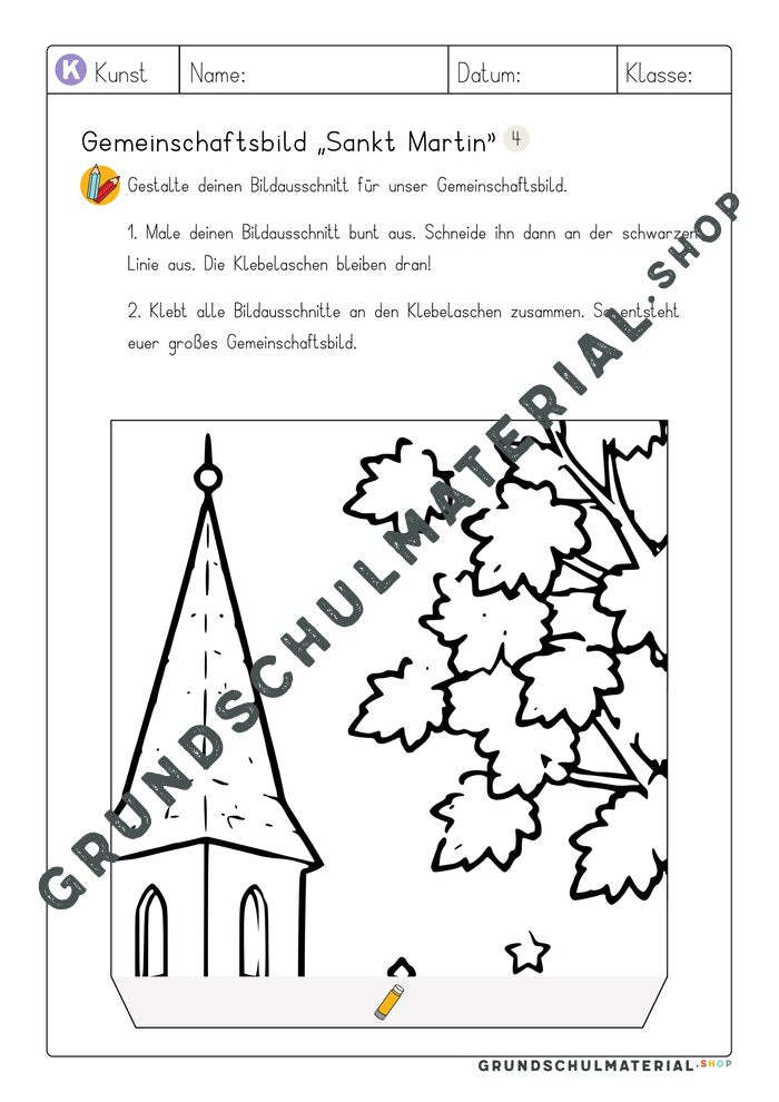 Gemeinschaftsbild Sankt Martin: Arbeitsblatt Bildausschnitt 4 zum Ausmalen