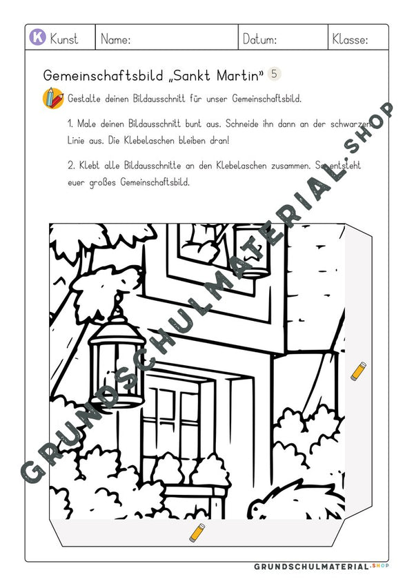 Gemeinschaftsbild Sankt Martin: Arbeitsblatt Bildausschnitt 5 zum Ausmalen