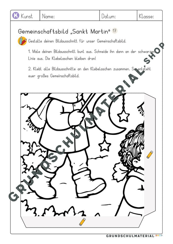 Gemeinschaftsbild Sankt Martin: Arbeitsblatt Bildausschnitt 17 zum Ausmalen