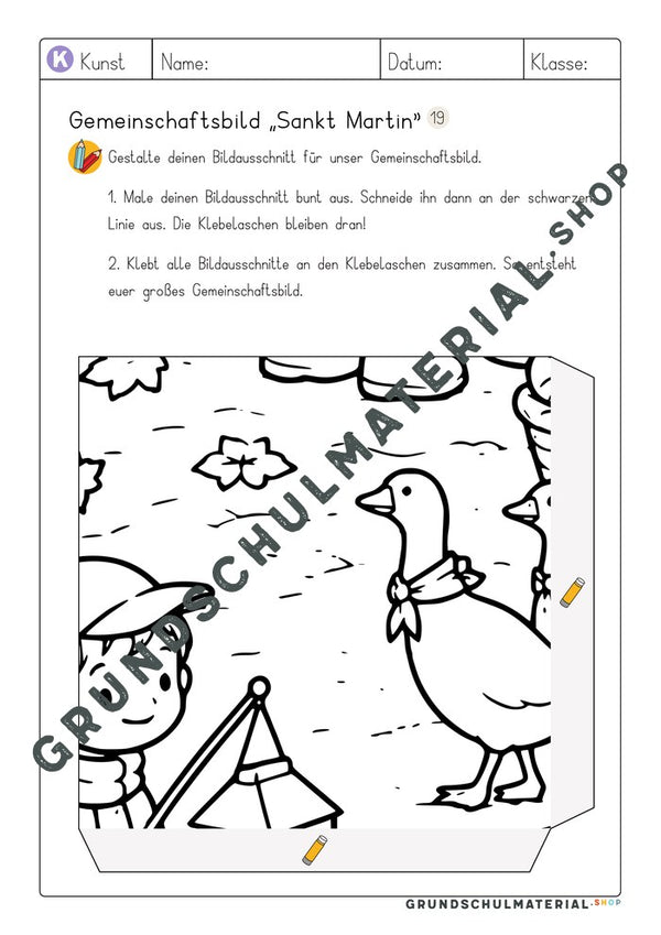 Gemeinschaftsbild Sankt Martin: Arbeitsblatt Bildausschnitt 19 zum Ausmalen