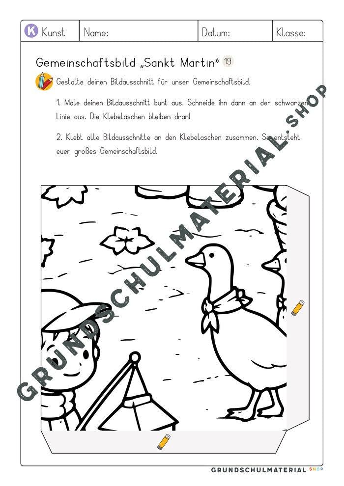 Gemeinschaftsbild Sankt Martin: Arbeitsblatt Bildausschnitt 19 zum Ausmalen