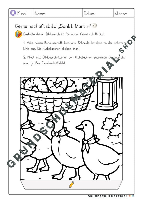Gemeinschaftsbild Sankt Martin: Arbeitsblatt Bildausschnitt 20 zum Ausmalen