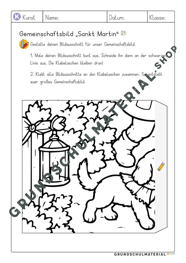 Gemeinschaftsbild Sankt Martin: Arbeitsblatt Bildausschnitt 21 zum Ausmalen