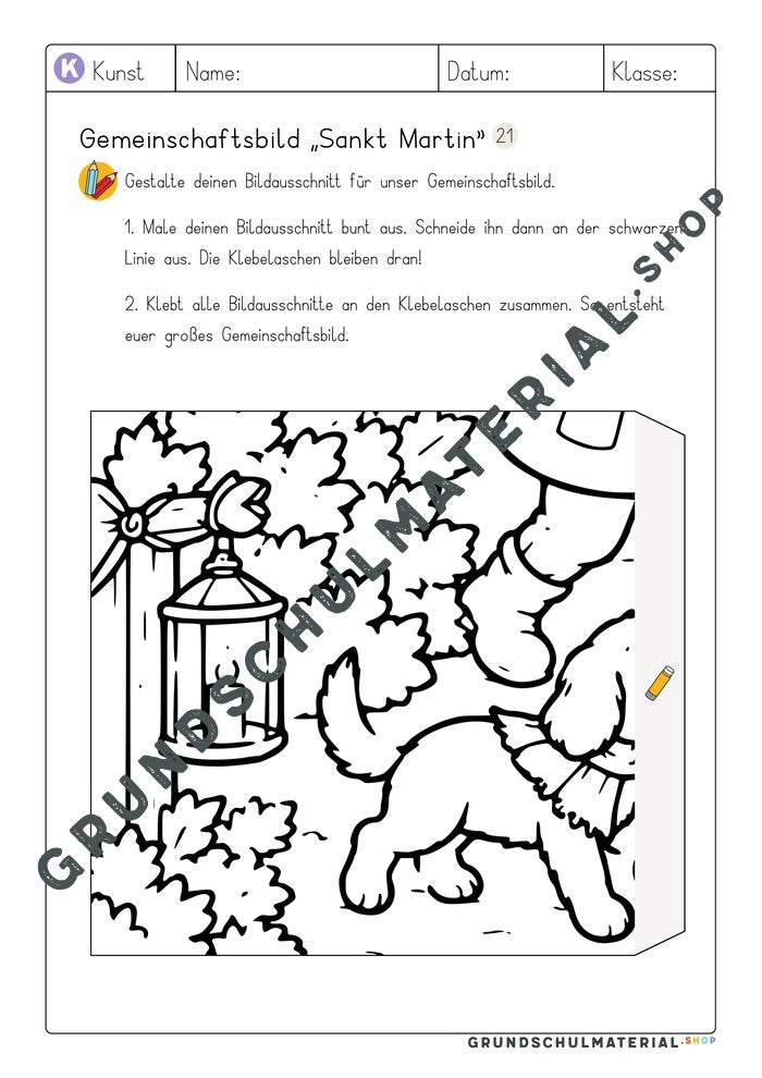Gemeinschaftsbild Sankt Martin: Arbeitsblatt Bildausschnitt 21 zum Ausmalen