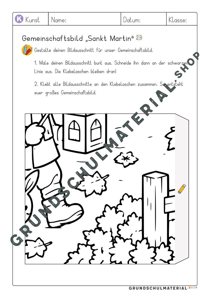 Gemeinschaftsbild Sankt Martin: Arbeitsblatt Bildausschnitt 23 zum Ausmalen