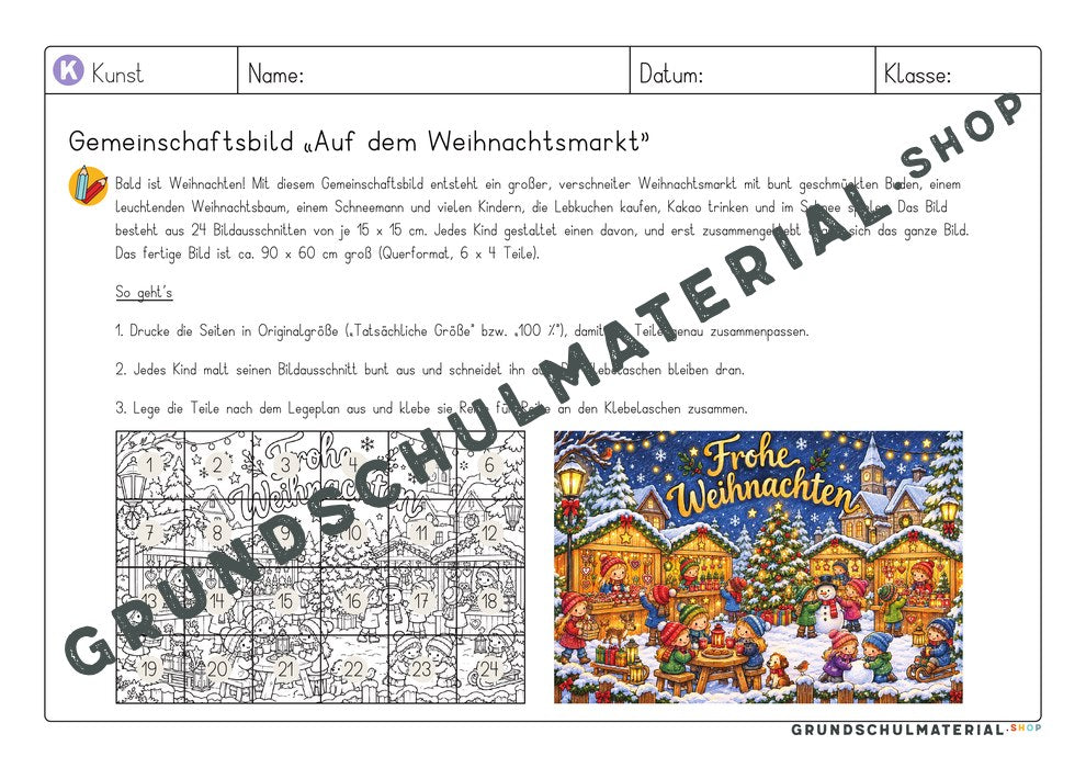 Gemeinschaftsbild Weihnachtsmarkt – Hinweise für Lehrkräfte mit Legeplan