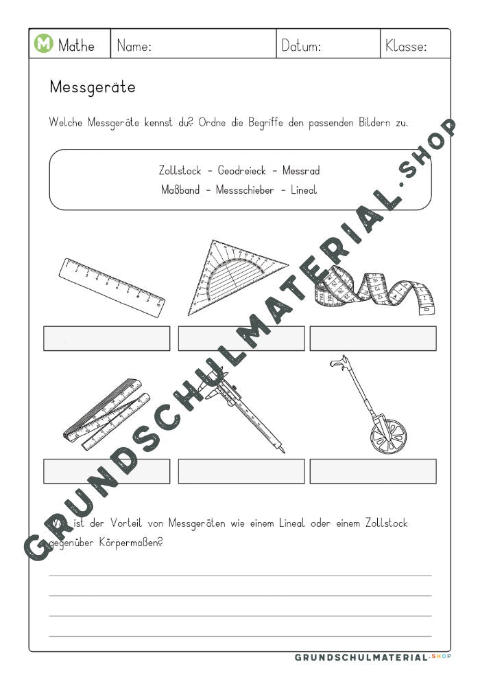 Messgeräte Länge Arbeitsblatt