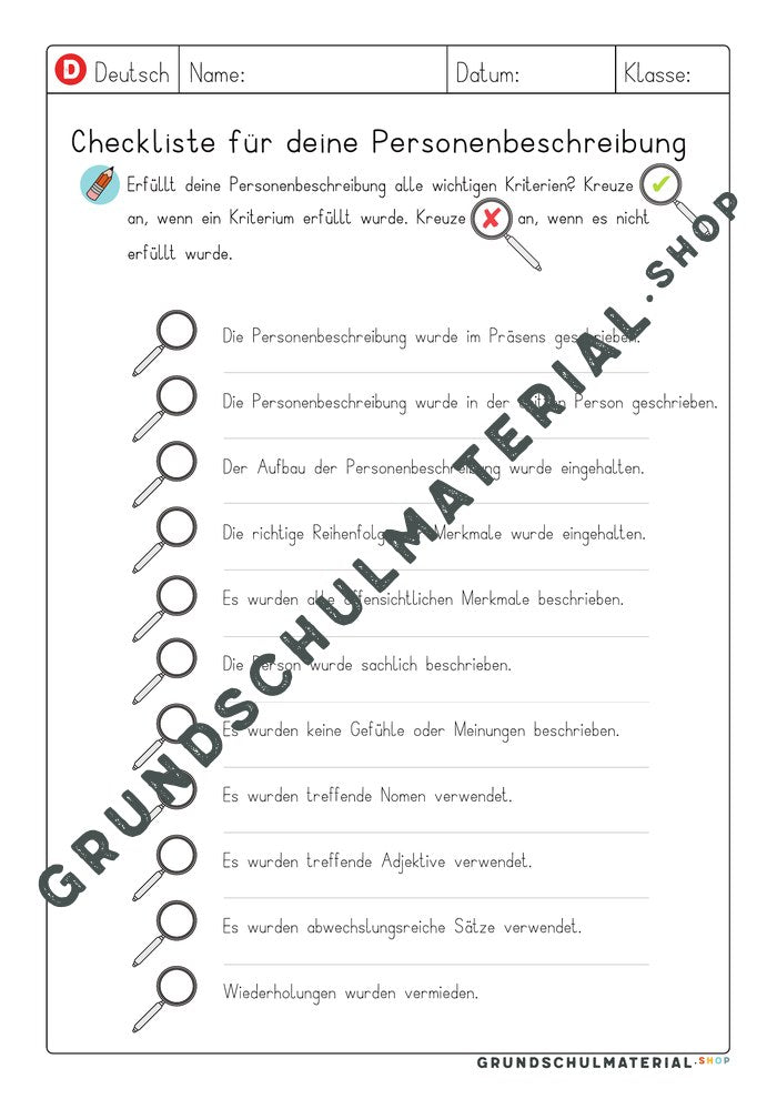Checkliste für die Personenbeschreibung mit 11 Kriterien