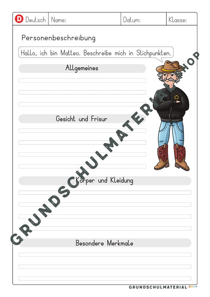 Vorlage Personenbeschreibung – Stichpunkte zu Matteo sammeln