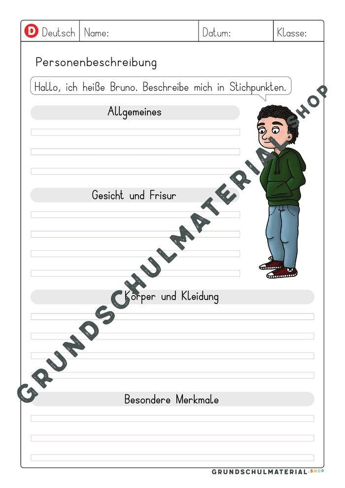 Vorlage Personenbeschreibung – Stichpunkte zu Bruno sammeln