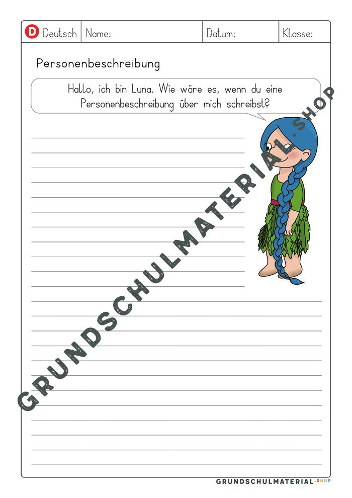 Vorlage Personenbeschreibung – ausführliche Personenbeschreibung über Luna
