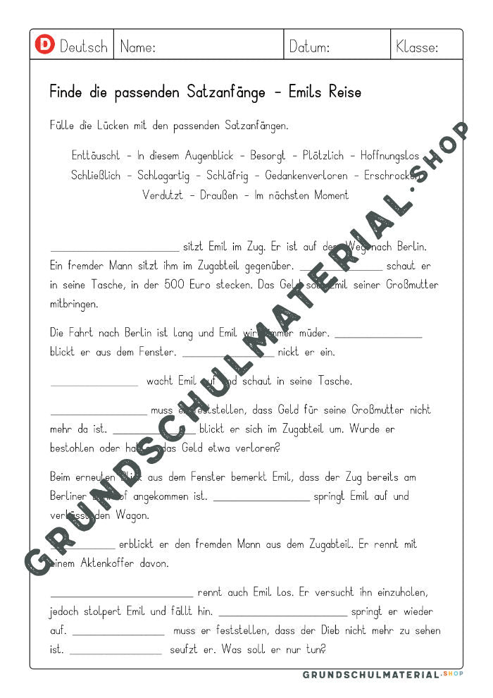 Materialpaket "Satzanfänge"