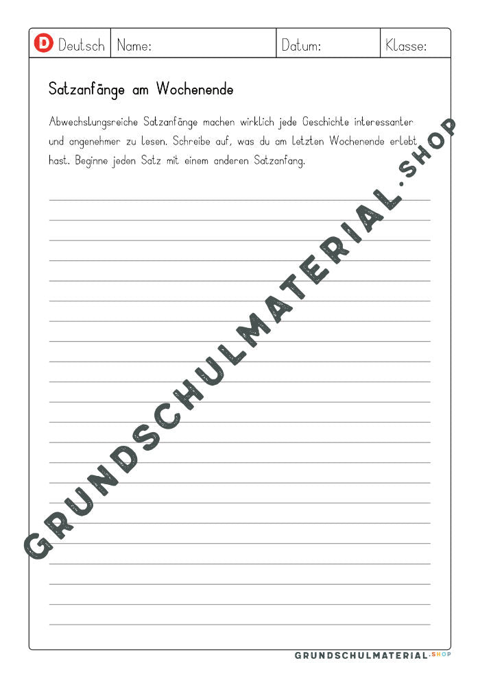 Arbeitsblätter Kreatives Schreiben mit Satzanfängen