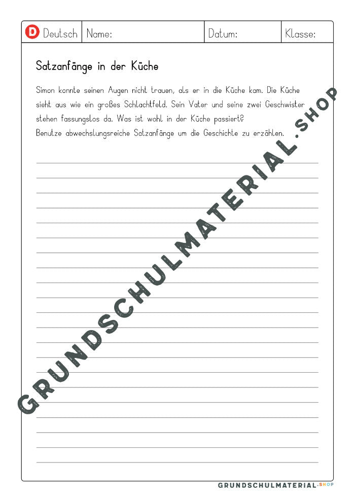 Materialpaket "Satzanfänge"