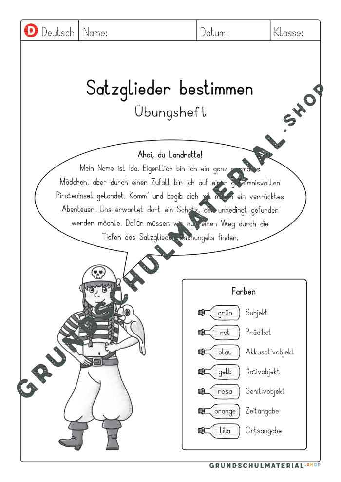 Materialpaket Übungen Satzglieder bestimmen