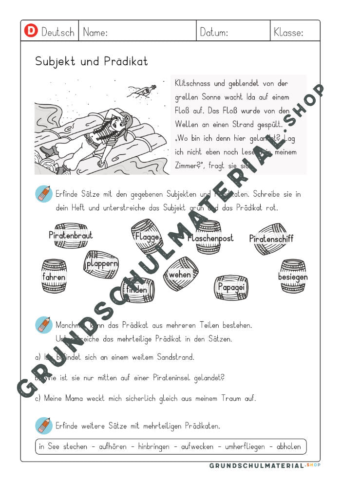 Subjekt und Prädikat bestimmen Übungen