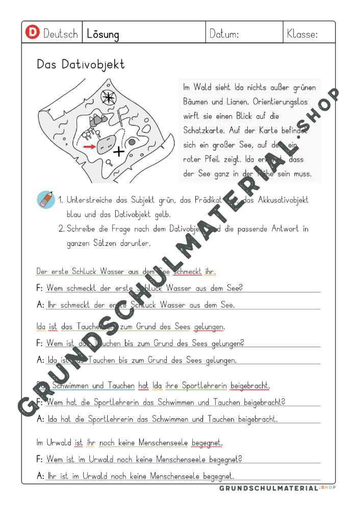 Lösungsblatt zu „Das Dativobjekt“ (Seite 2)