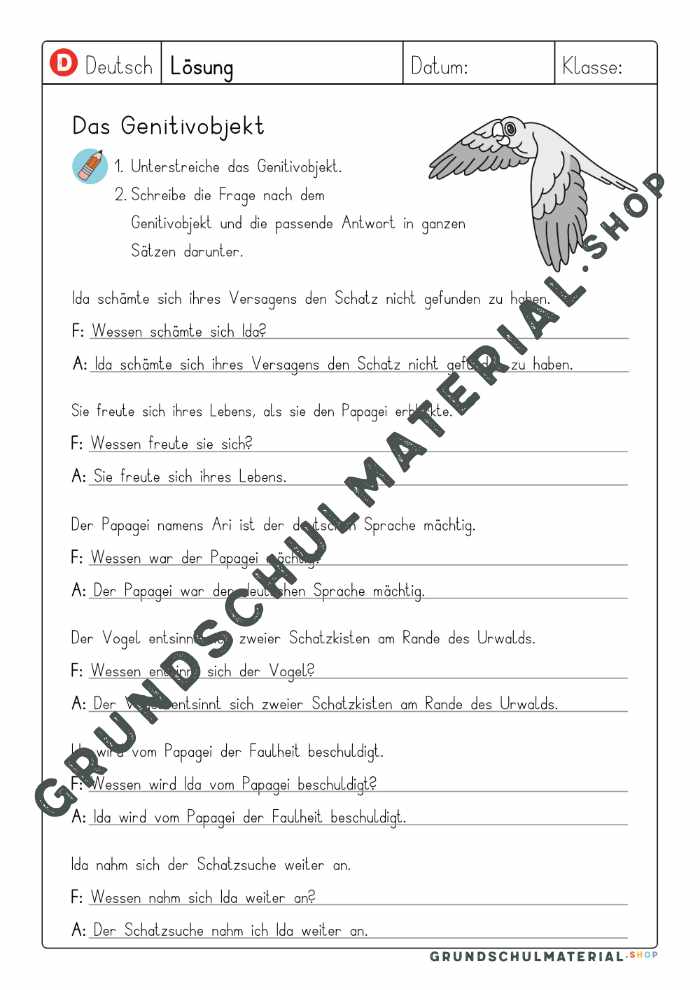 Lösungsblatt zu „Das Genitivobjekt“