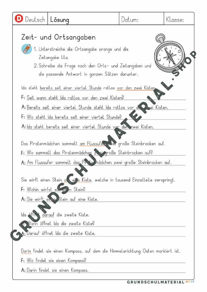Arbeitsblatt Ortsangabe Zeitangabe