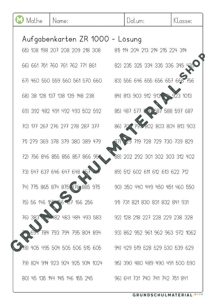 Materialpaket "Einführung in den Zahlenraum 1000"