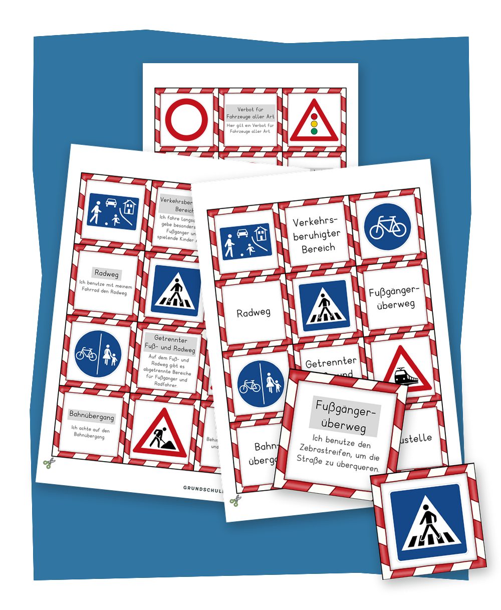 Produktbild Verkehrszeichen Bildermerkspiel mit Bildkarten und Textkarten für die Grundschule