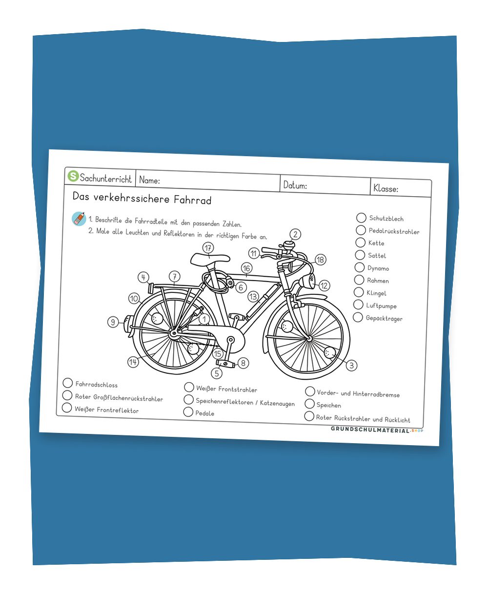 Produktbild Das verkehrssichere Fahrrad Arbeitsblatt mit Lösungsblatt für die Grundschule