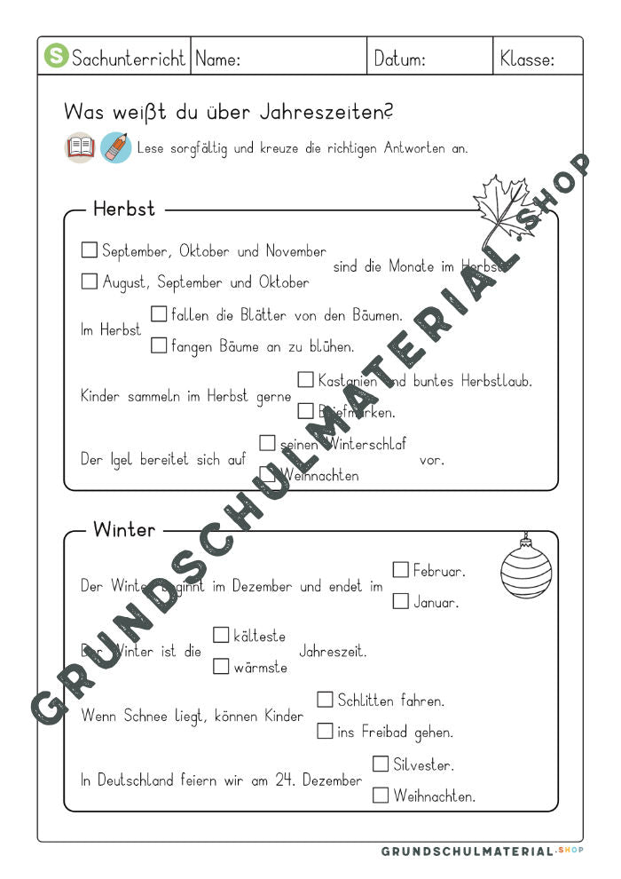 Materialpaket Jahreszeiten Grundschule
