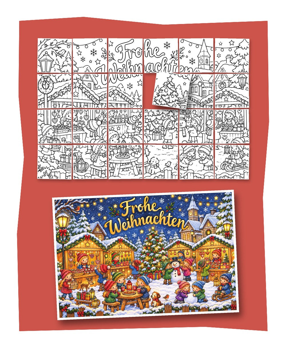 Gemeinschaftsbild Weihnachtsmarkt – Produktbild: 24 Teile ergeben ein großes Poster für die Klasse