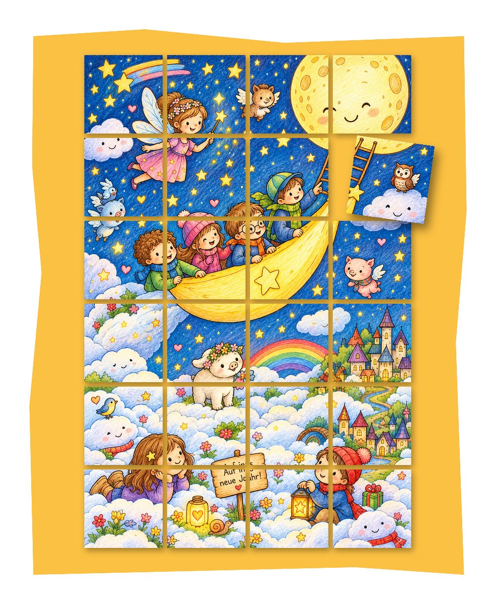 Gemeinschaftsbild Magische Neujahrsnacht: buntes Neujahrsbild aus 24 Bildausschnitten