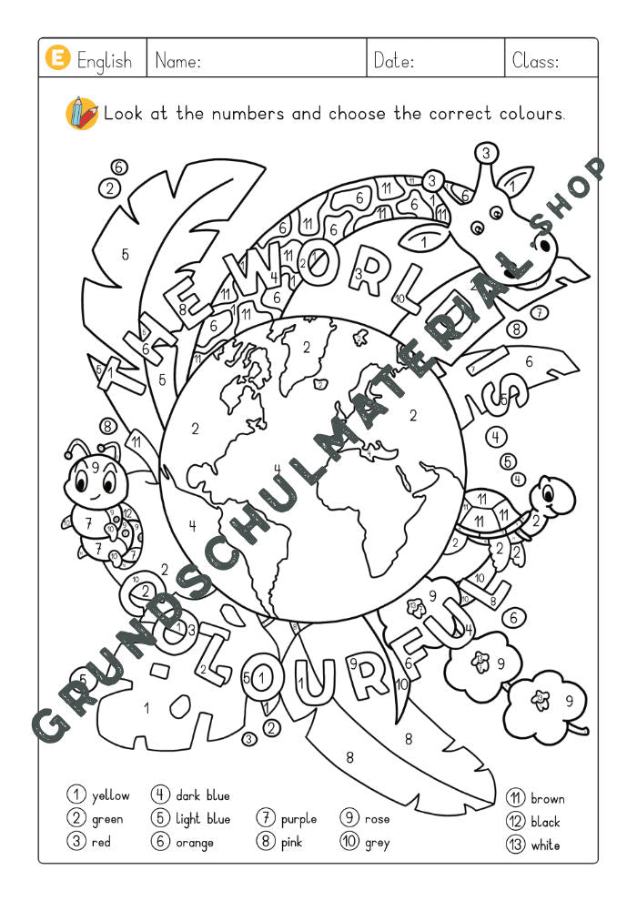 Colours - Read & Colour Arbeitsblätter (A4) + Plakat (A3)