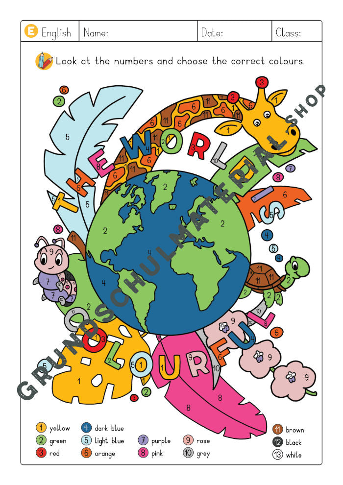 Colours - Read & Colour Arbeitsblätter (A4) + Plakat (A3)