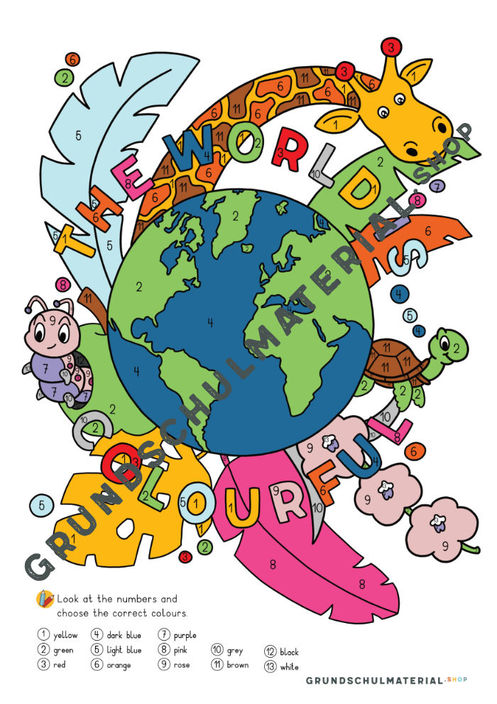 Colours - Read & Colour Arbeitsblätter (A4) + Plakat (A3)