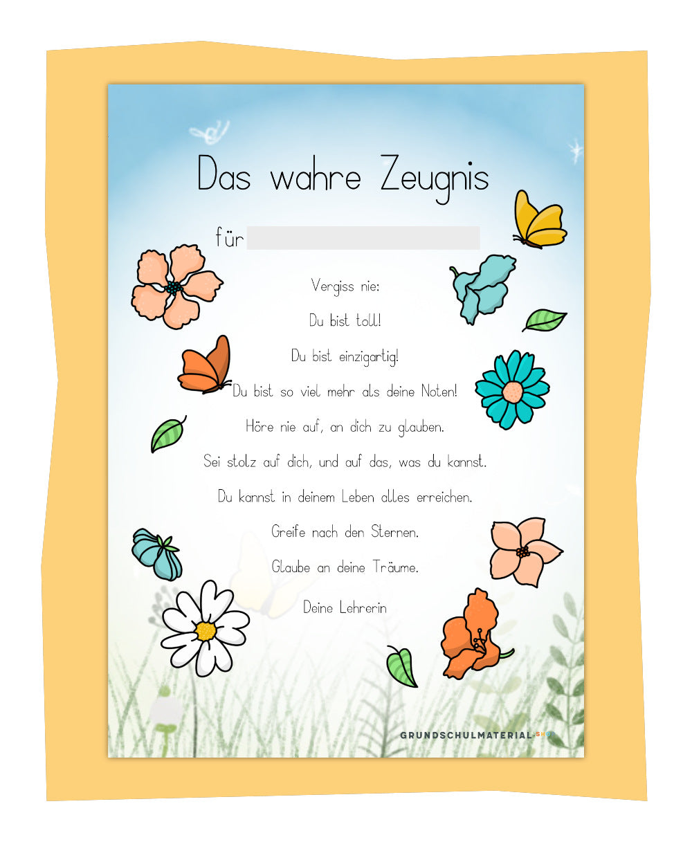 Das wahre Zeugnis - Du bist so viel mehr als deine Noten! - Blumen-Edition