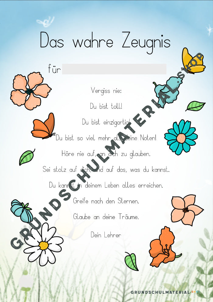 Das wahre Zeugnis - Du bist so viel mehr als deine Noten! - Blumen-Edition