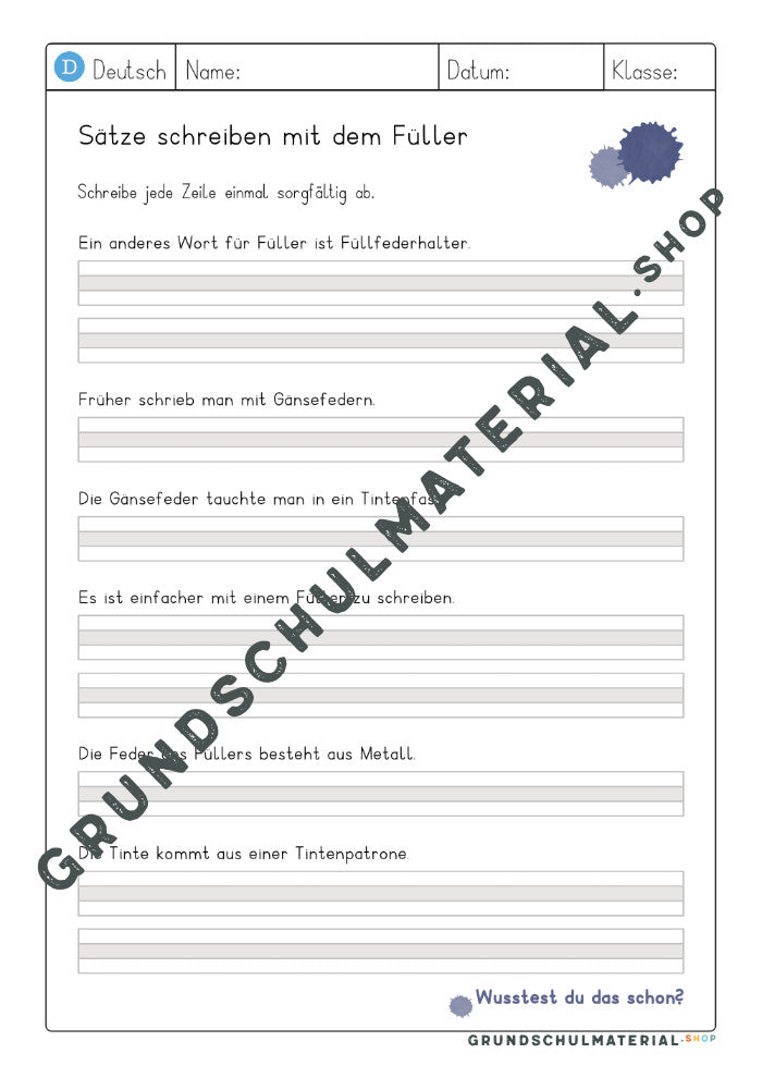 Materialpaket Füllerführerschein