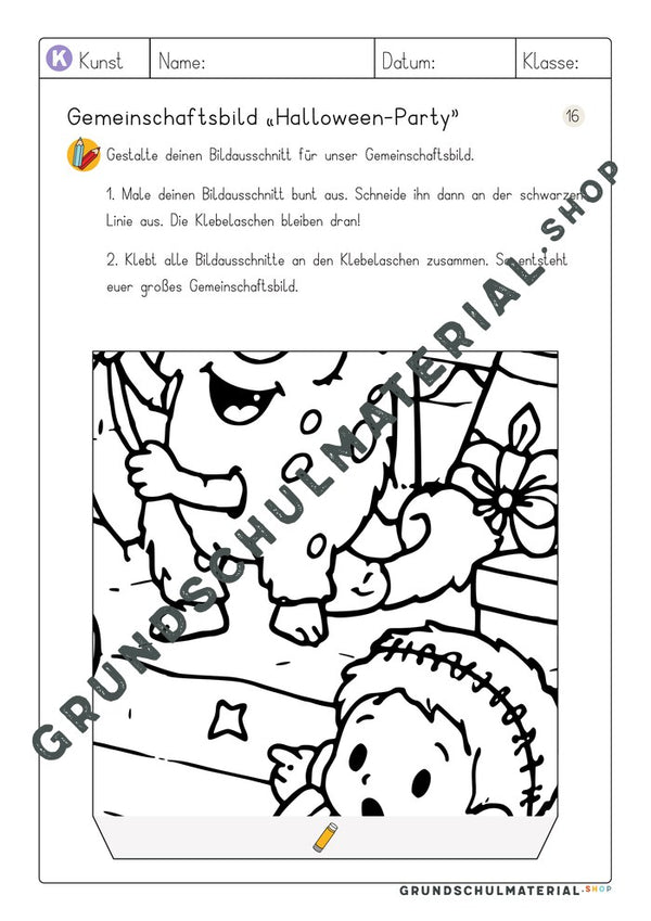 Arbeitsblatt Bildausschnitt 16 zum Ausmalen: einäugiges Monster