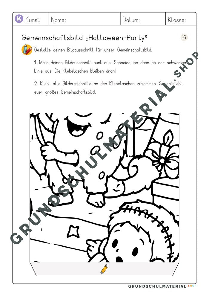 Arbeitsblatt Bildausschnitt 16 zum Ausmalen: einäugiges Monster