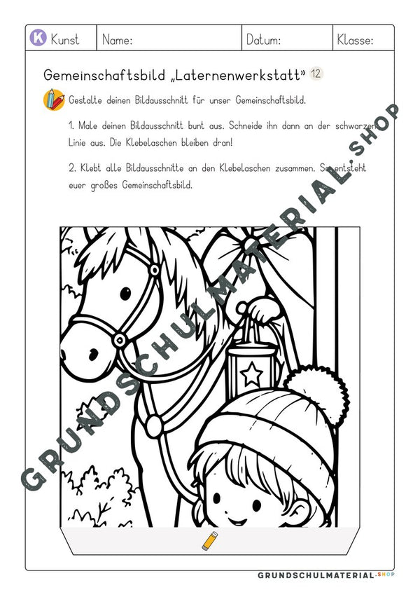 Gemeinschaftsbild Laternenwerkstatt: Arbeitsblatt Bildausschnitt 12 zum Ausmalen